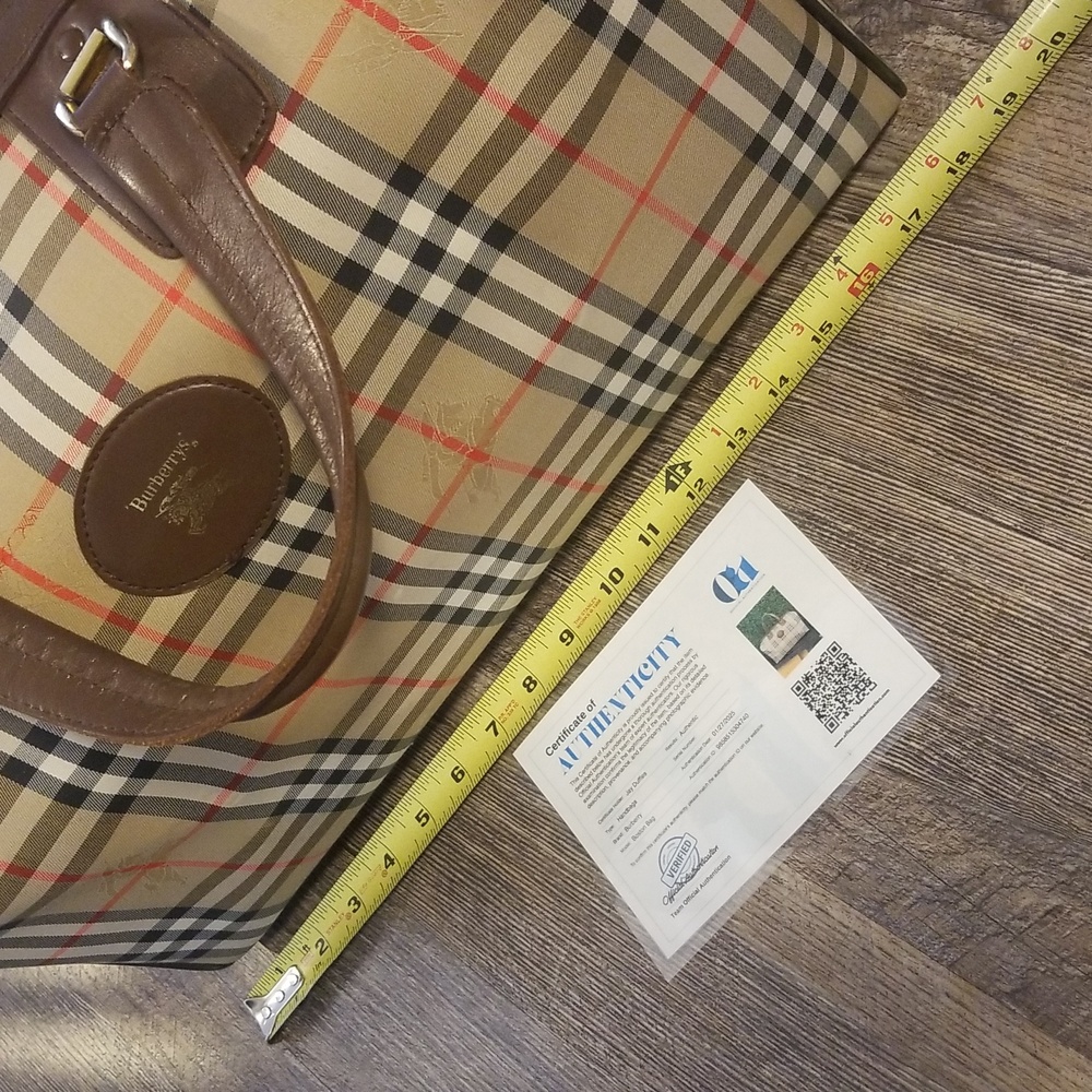 Burberry Nova Check Brown Leather Lock & Key Vintage Duffle Authentication Card